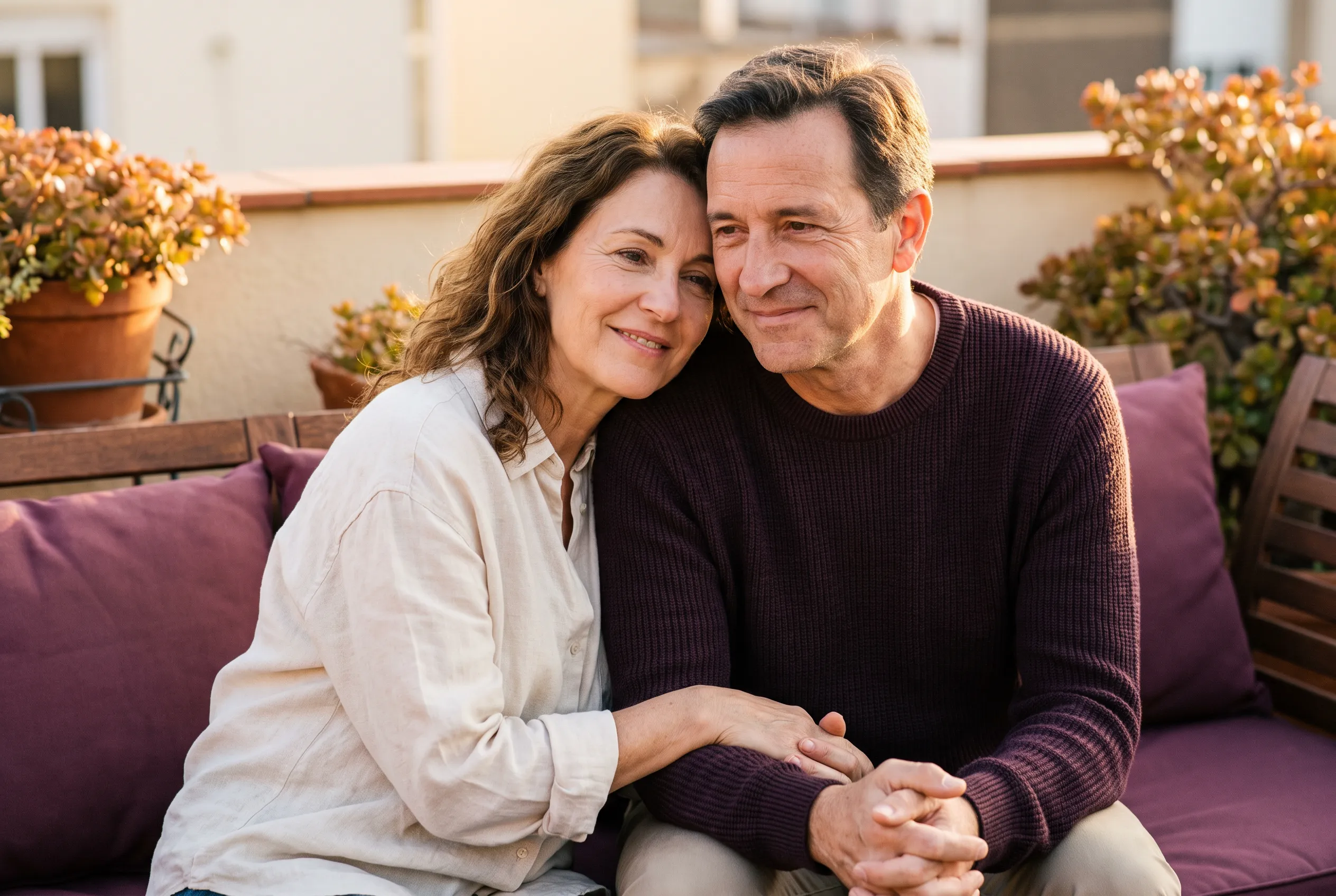 A mature couple sharing a quiet moment