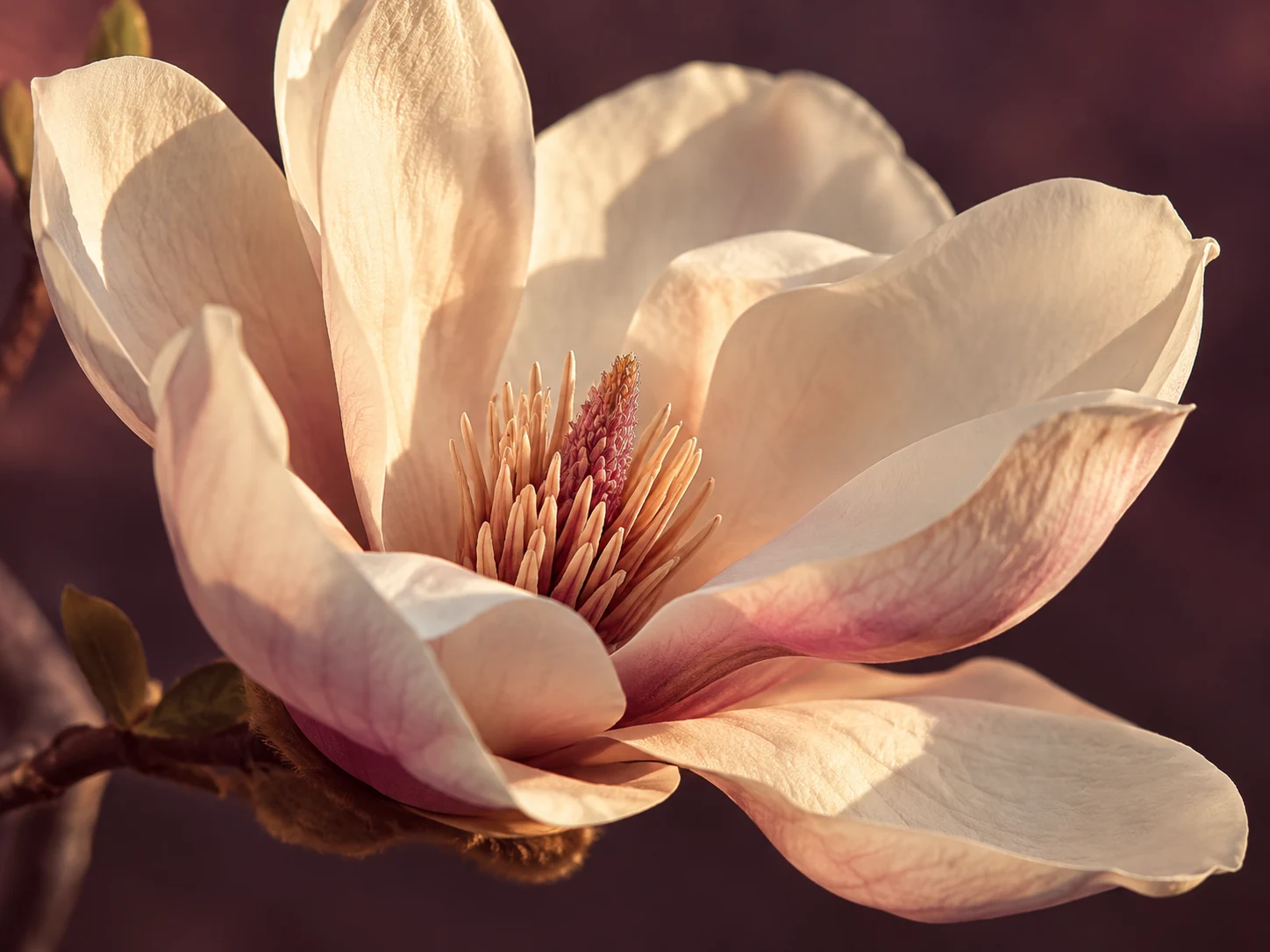 An ivory magnolia bloom in warm light